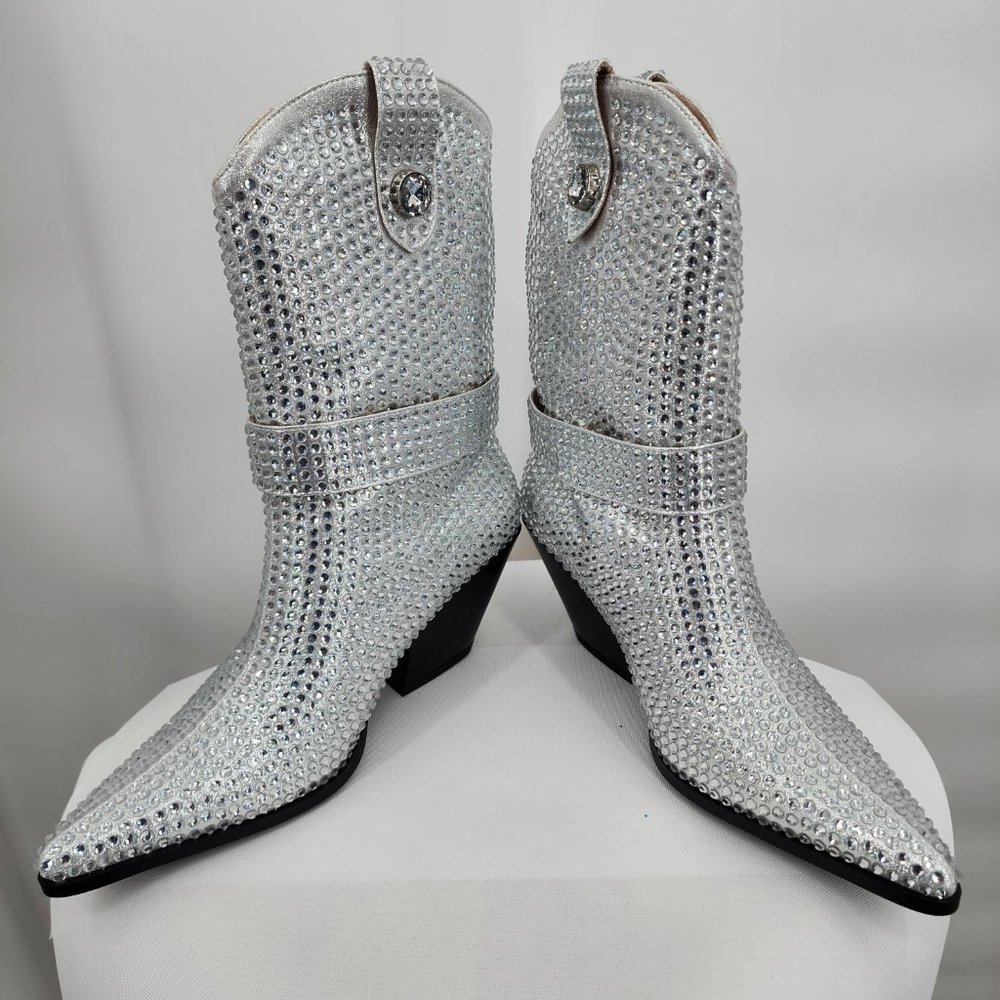 AZALEA WANG Federica Silver Crystal Shortie Western Cowgirl Boots 6-10 NWT - Picture 9 of 10